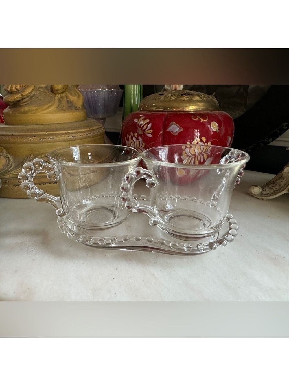 Vintage Candlewick by Imperial Glass Sugar, Creamer and Tray Set